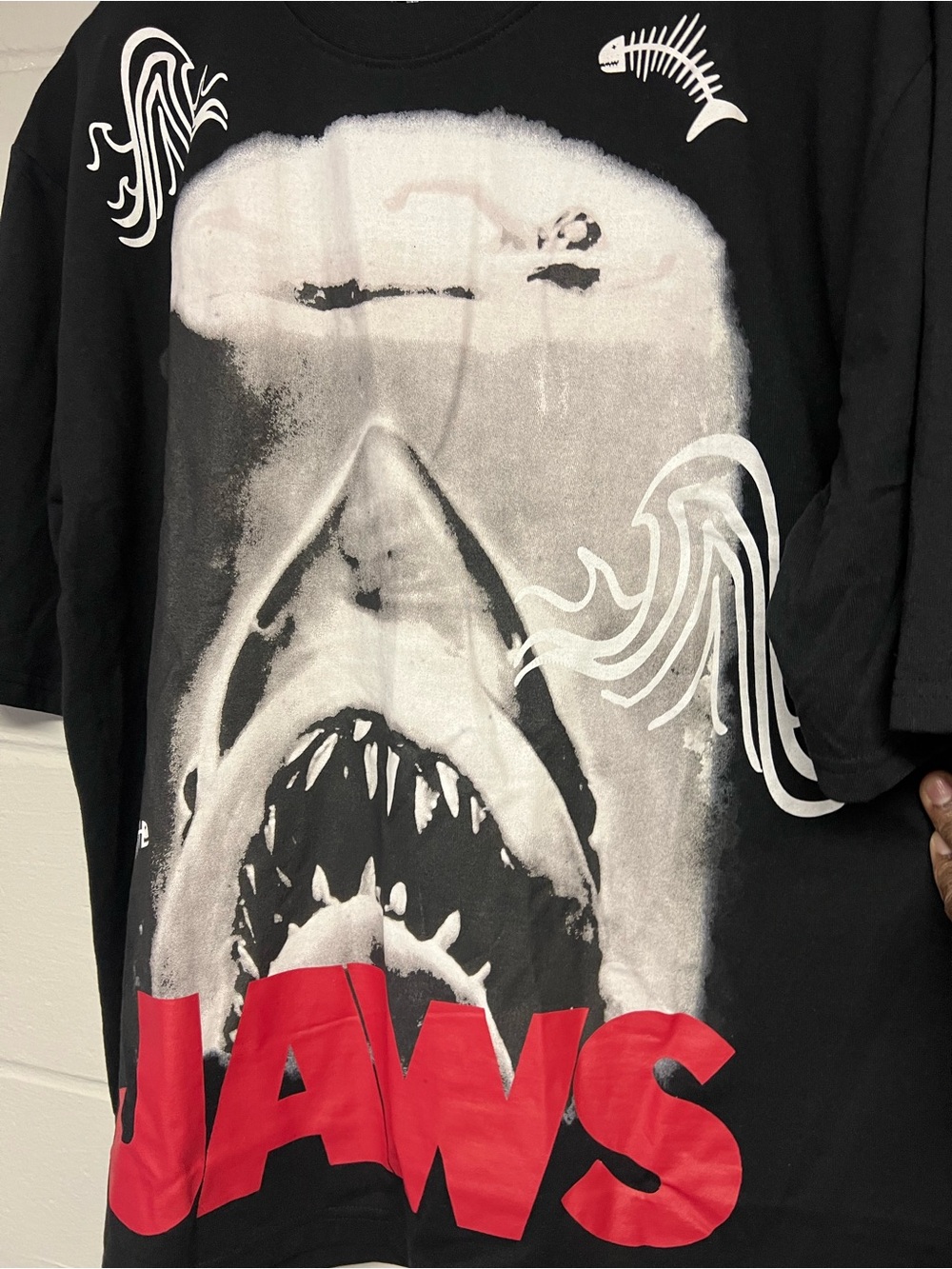 JAWS HD Graphic Tee in Black with Red Accent.